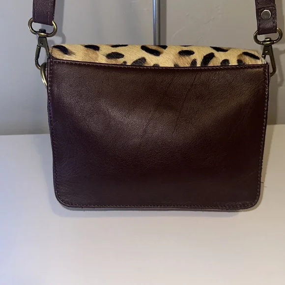 Leopard Hide and Leather Crossbody Satchel Purse - Picture 8 of 12